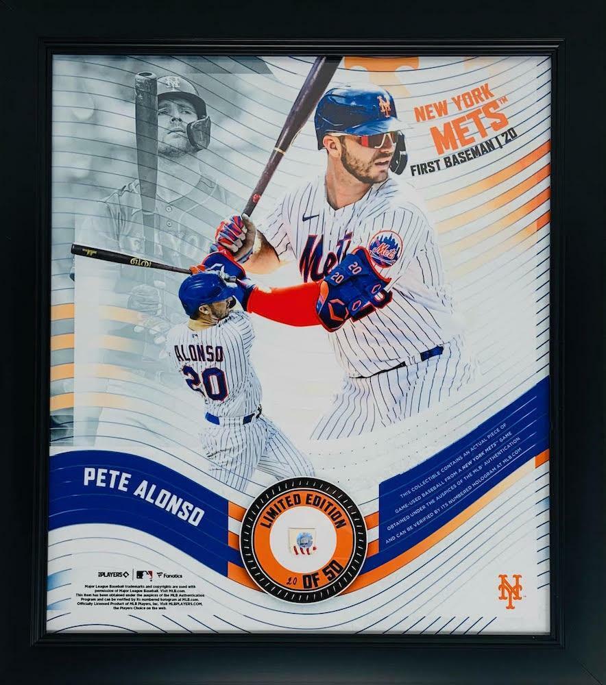 PETE ALONSO New York Mets Framed 15" x 17" Game Used Baseball Collage LE 20/50