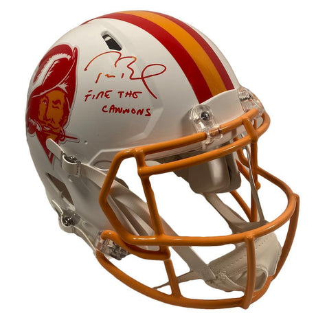 TOM BRADY Autographed/Inscribed "FIRE THE CANNONS" Tampa Bay Buccaneers Throwback Speed Authentic Helmet FANATICS LE 12/12