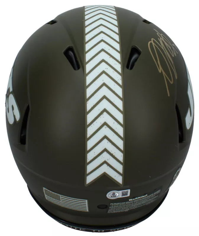 Davante Adams Autographed New York Jets 2022 Salute to Service Speed Authentic Helmet Beckett Witnessed