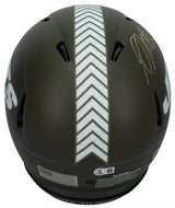 Davante Adams Autographed New York Jets 2022 Salute to Service Speed Authentic Helmet Beckett Witnessed