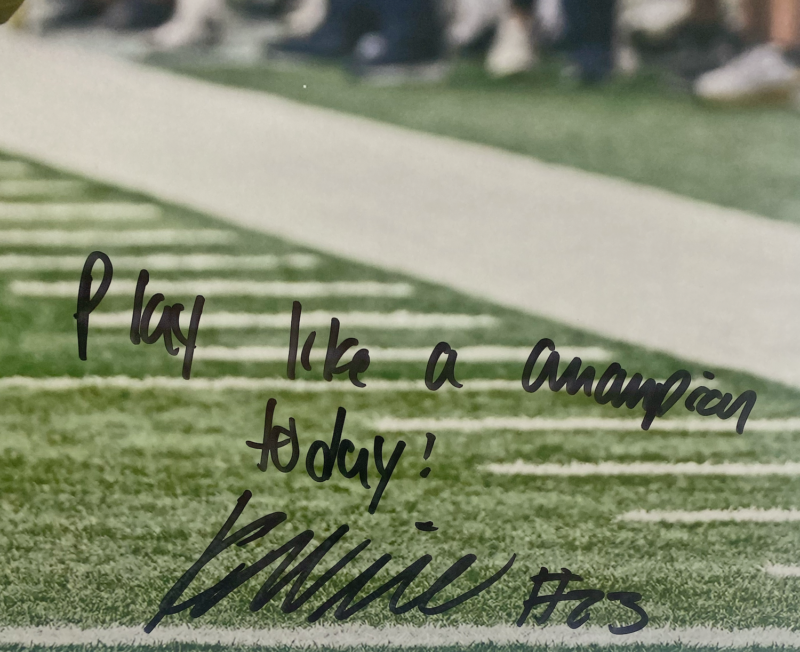 Kyren Williams Autographed/Inscribed "PLAY LIKE A CHAMPION TODAY" Notre Dame Fighting Irish "Diving TD" 16" x 20" Photograph LE 23/23 GDL & Beckett Witnessed