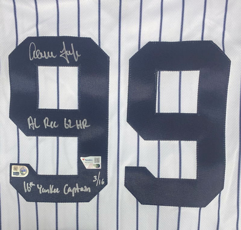 Aaron Judge Autographed/Multi-Inscribed "AL Rec 62 HR 16th Yankee Captain" New York Yankees Nike White Pinstripe Authentic Jersey Fanatics LE 16 (GDL Exclusive)