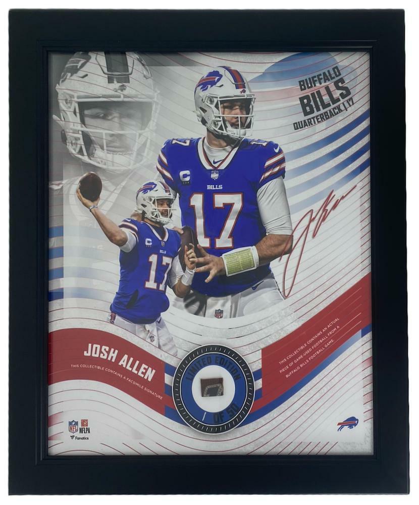 JOSH ALLEN Framed Buffalo Bills 15" x 17" Game Used Football Collage LE 1/50