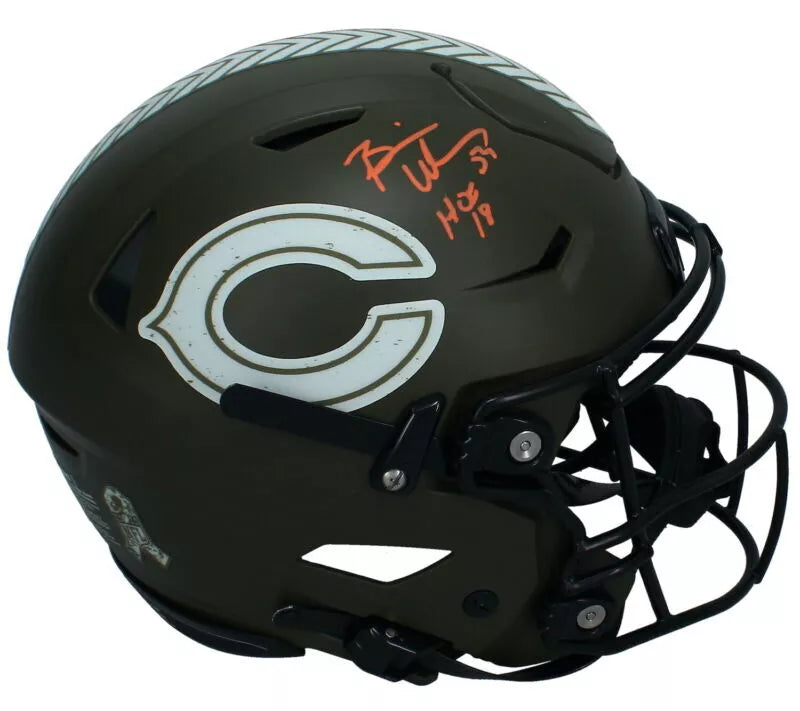 Brian Urlacher Autographed/Inscribed "HOF '18" Chicago Bears 2022 Salute to Service Speedflex Helmet Beckett Witnessed