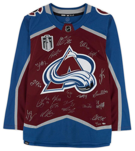 COLORADO AVALANCHE Team Autographed Colorado Avalanche Burgundy Adidas Authentic Jersey w/22 Stanley Cup Patch FANATICS LE 100