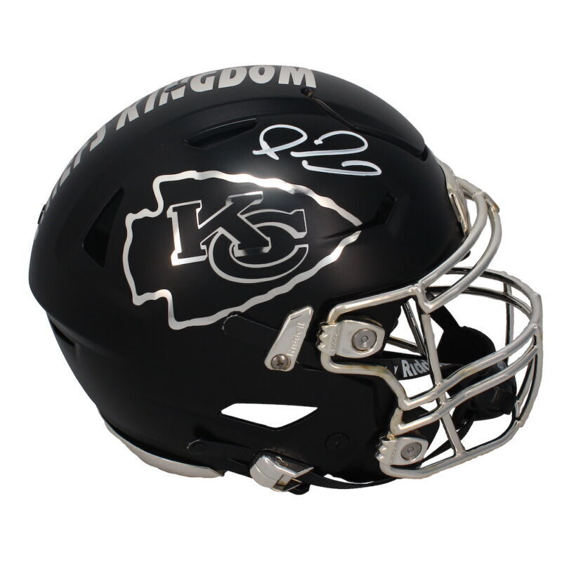 Patrick Mahomes Autographed Kansas City Chiefs Matte Black/Silver Chrome Chiefs Kingdom Authentic Speedflex Helmet Beckett Witnessed