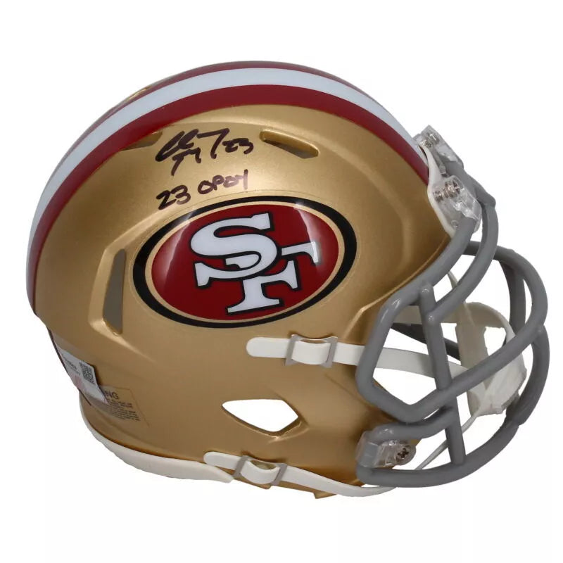 Christian McCaffrey Autographed/Inscribed "23 OPOY" San Francisco 49ers Speed Mini Helmet Fanatics