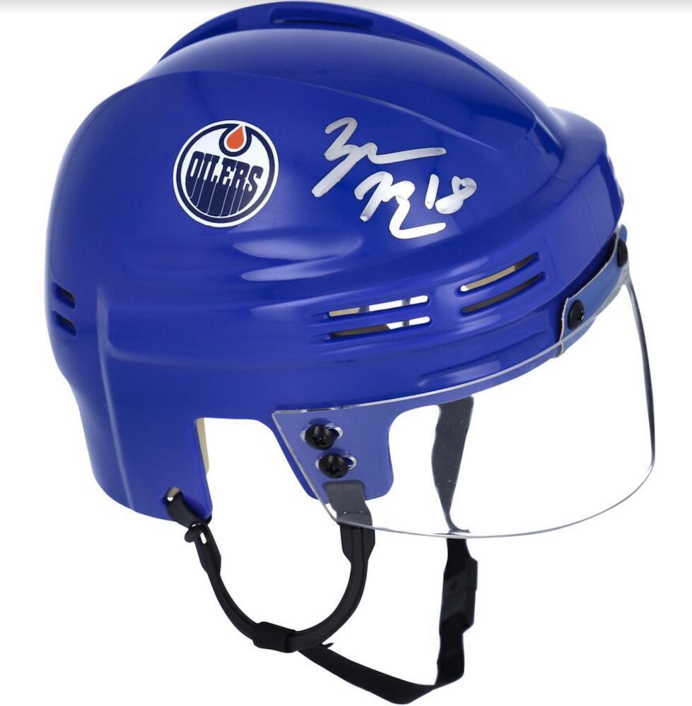 ZACH HYMAN Autographed Edmonton Oilers Blue Mini Helmet FANATICS