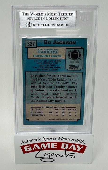 Bo Jackson Autographed Los Angeles Raiders 1988 Topps #327 Topps Super Rookie RC Beckett Encapsulated