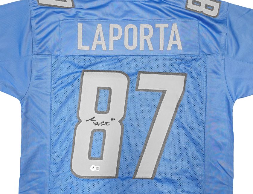 Sam LaPorta Detroit Signed Blue Football Jersey BAS ITP - Sports Integrity