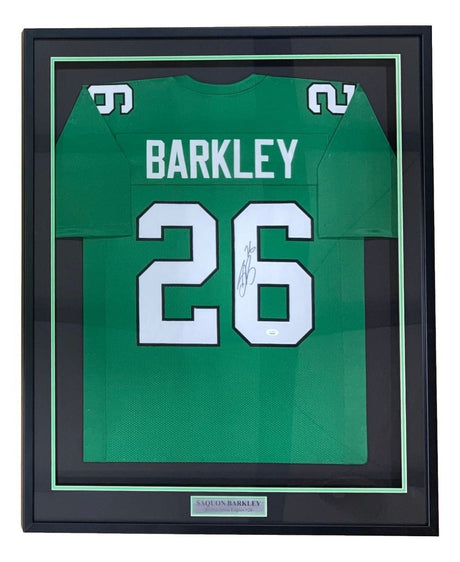 Saquon Barkley Philadelphia Signed Framed Kelly Green Football Jersey JSA - Sports Integrity