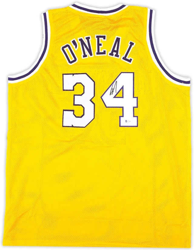 Shaquille O'Neal Los Angeles Signed Gold Basketball Jersey BAS - Sports Integrity