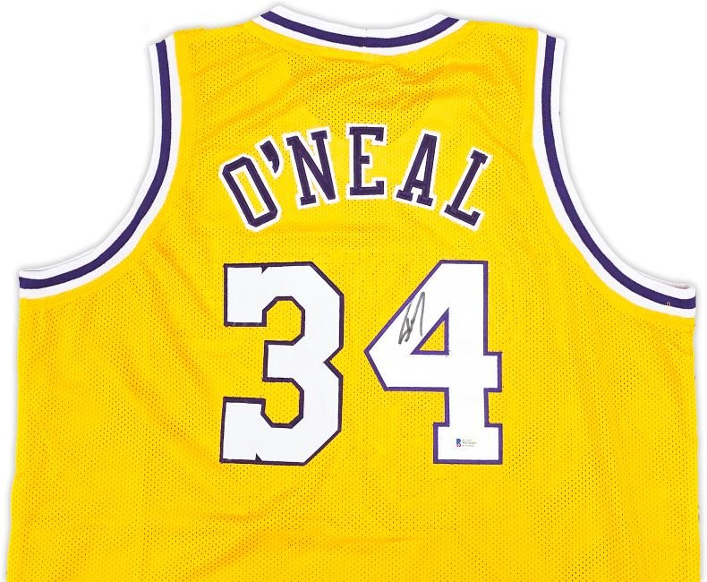 Shaquille O'Neal Los Angeles Signed Gold Basketball Jersey BAS - Sports Integrity