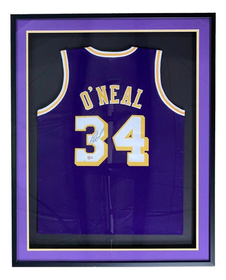 Shaquille O'Neal Los Angeles Signed Framed Purple Basketball Jersey BAS ITP - Sports Integrity