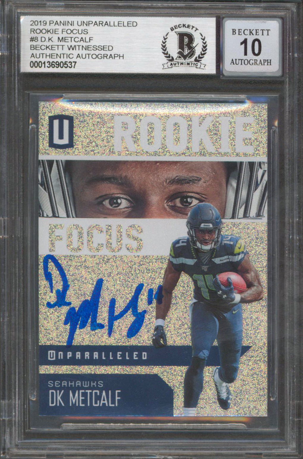 Seahawks D.K. Metcalf Signed 2019 Panini Unparalleled RF #8 RC Auto 10! BAS Slab