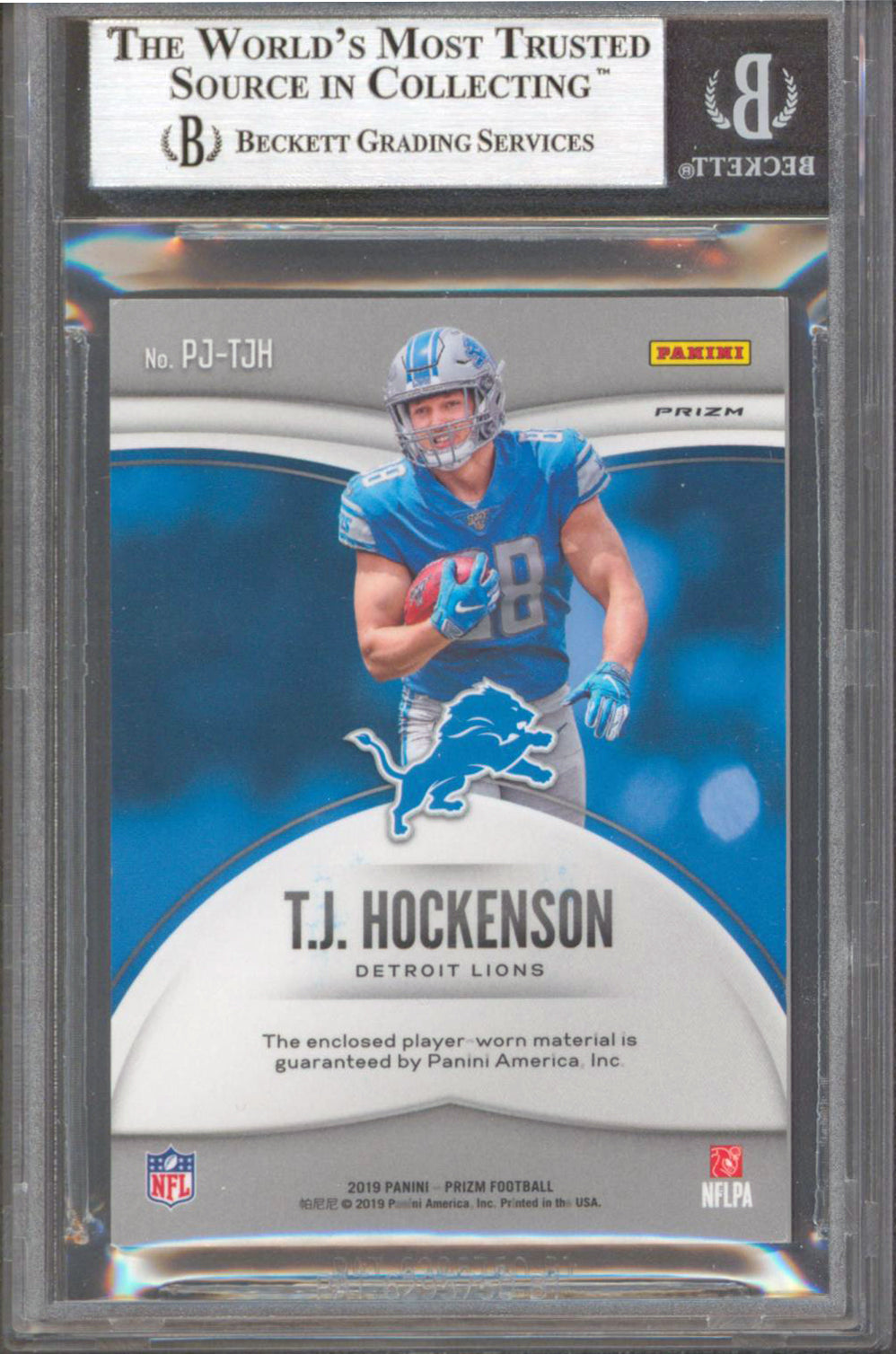 Lions T.J. Hockenson Signed 2019 Panini Prizm Premier Jerseys #29 RC BAS Slabbed