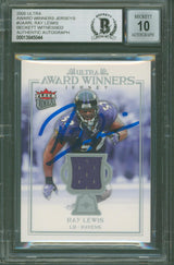 Ravens Ray Lewis Signed 2006 Ultra AW Jerseys #UAARL Card Auto 10 BAS Slabbed 1