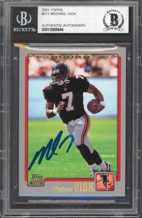 Falcons Michael Vick Authentic Signed 2001 Topps #311 Rookie Card BAS Slabbed