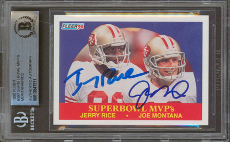 49ers Joe Montana & Jerry Rice Signed 1990 Fleer #397 SB MVPs Card BAS Slabbed