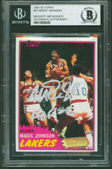 Lakers Magic Johnson "HOF 02" Authentic Signed 1981 Topps #21 Card BAS Slabbed 4