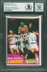 Magic Johnson "HOF 02" Signed 1981 Topps #21 Card Auto 10! BAS Slab #13630879