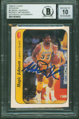 Lakers Magic Johnson Signed 1986 Fleer Stickers #7 Card Auto 10! BAS Slabbed