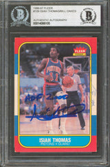 Pistons Isiah Thomas & Bill Oakes HOF 2000 Signed 1986 Fleer #109 Card BAS Slab