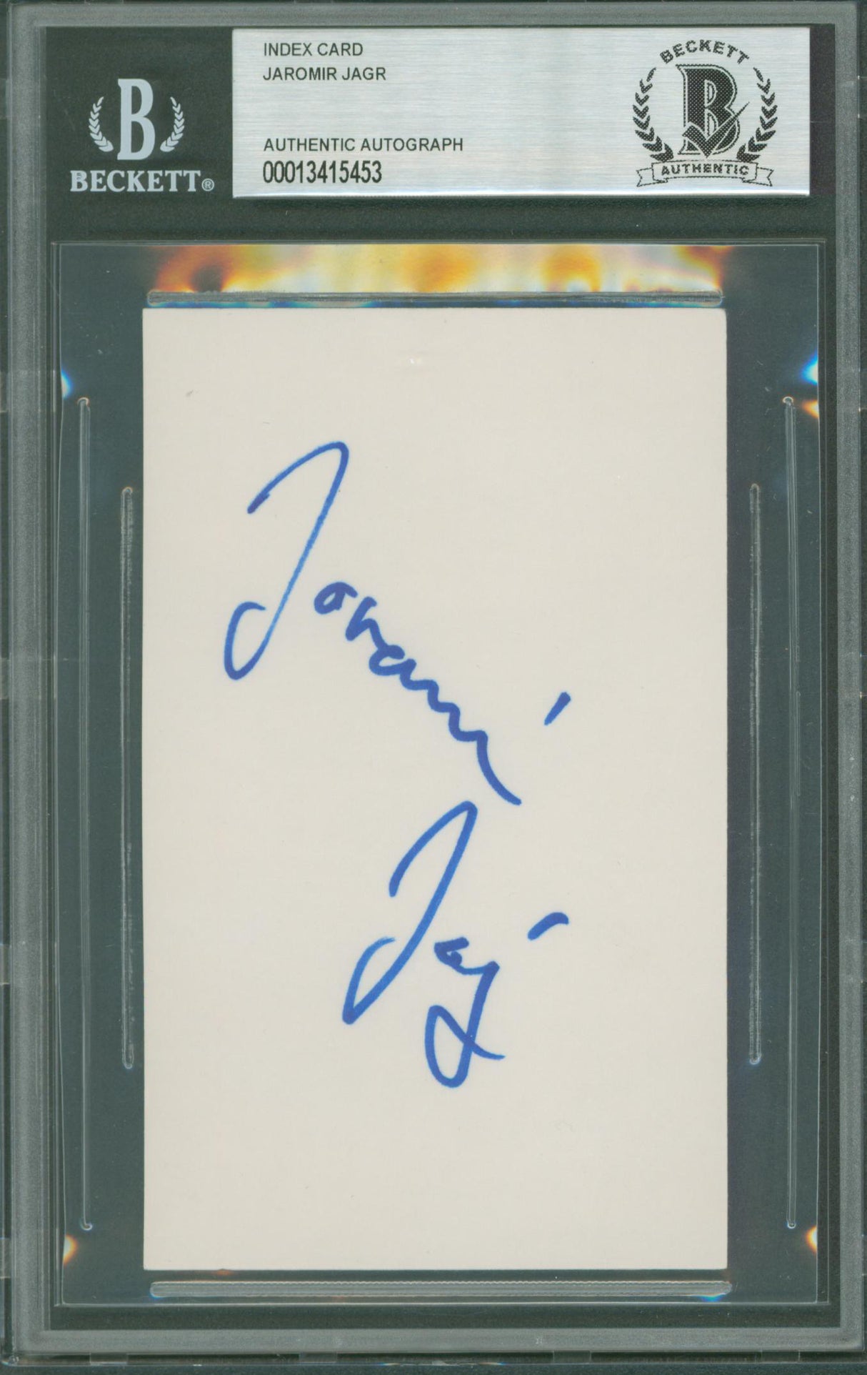 Penguins Jaromir Jagr Authentic Signed 3x5 Index Card Autographed BAS Slabbed 1