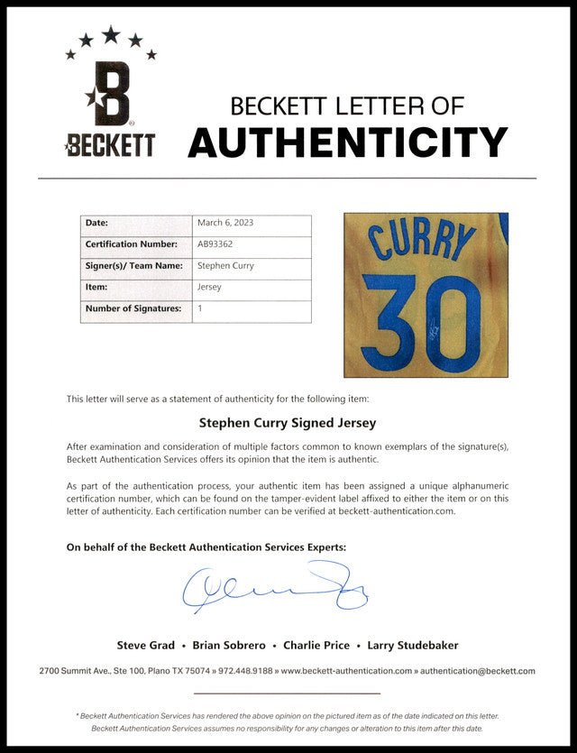 Stephen Curry Golden State Signed Yellow Basketball Jersey BAS LOA - Sports Integrity