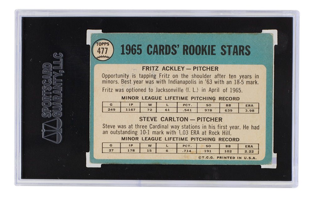 Steve Carlton Signed Cardinals 1965 Topps #477 Rookie Baseball Card SGC - Sports Integrity