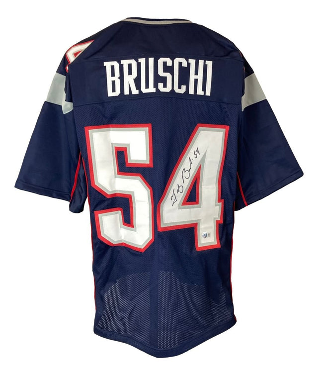 Tedy Bruschi New England Signed Navy Blue Football Jersey BAS - Sports Integrity