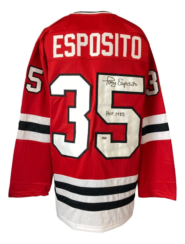 Tony Esposito Chicago Signed Red Hockey Jersey HOF 1988 Sports Integrity - Sports Integrity