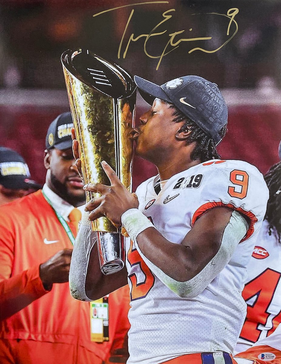 Travis Etienne Signed 16x20 Clemson Tigers Trophy Kiss Photo BAS - Sports Integrity