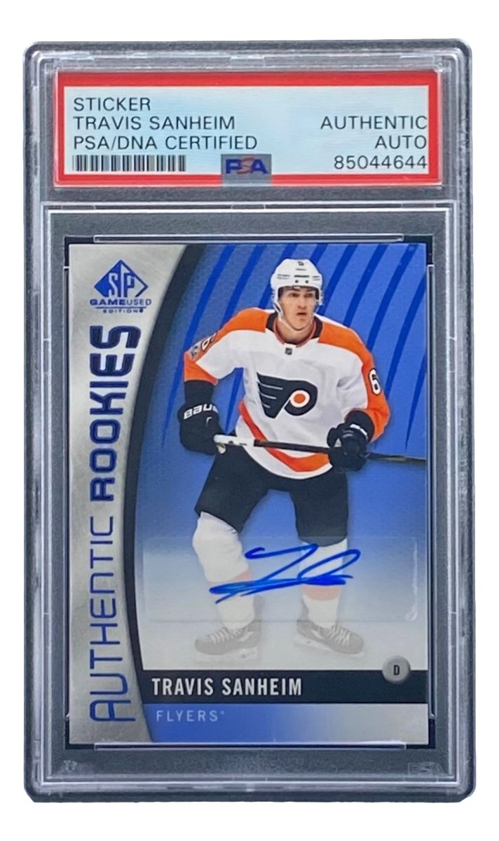 Travis Sanheim Signed 2017/18 SP Game Used #116 Flyers Hockey Card PSA/DNA - Sports Integrity