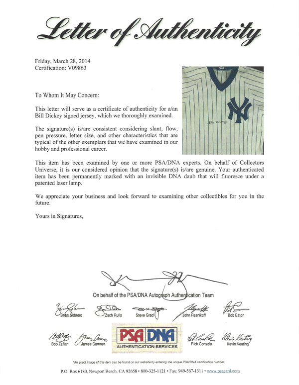 New York Yankees Bill Dickey Autographed White Jersey PSA/DNA #V09863