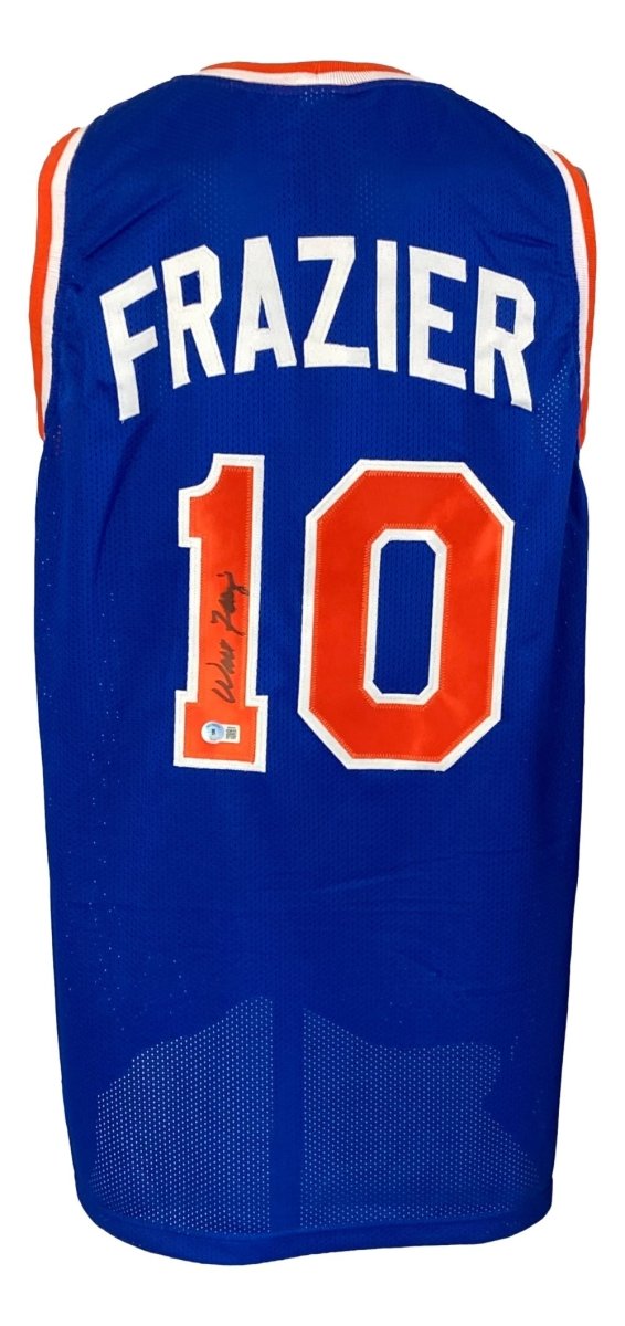 Walt Frazier New York Signed Blue Basketball Jersey BAS - Sports Integrity