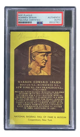 Warren Spahn Signed 4x6 Milwaukee Braves Hall Of Fame Plaque Card PSA/DNA 85027801 - Sports Integrity