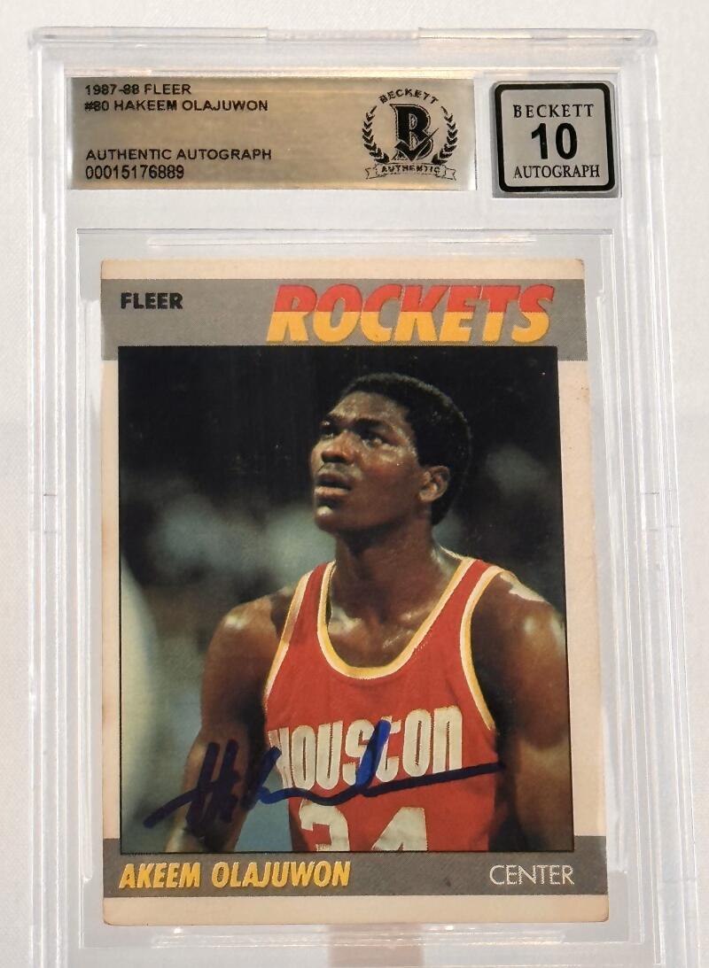 1987-88 Fleer #80 Hakeem Olajuwon Auto Houston Rockets BAS Autograph 10 Image 1