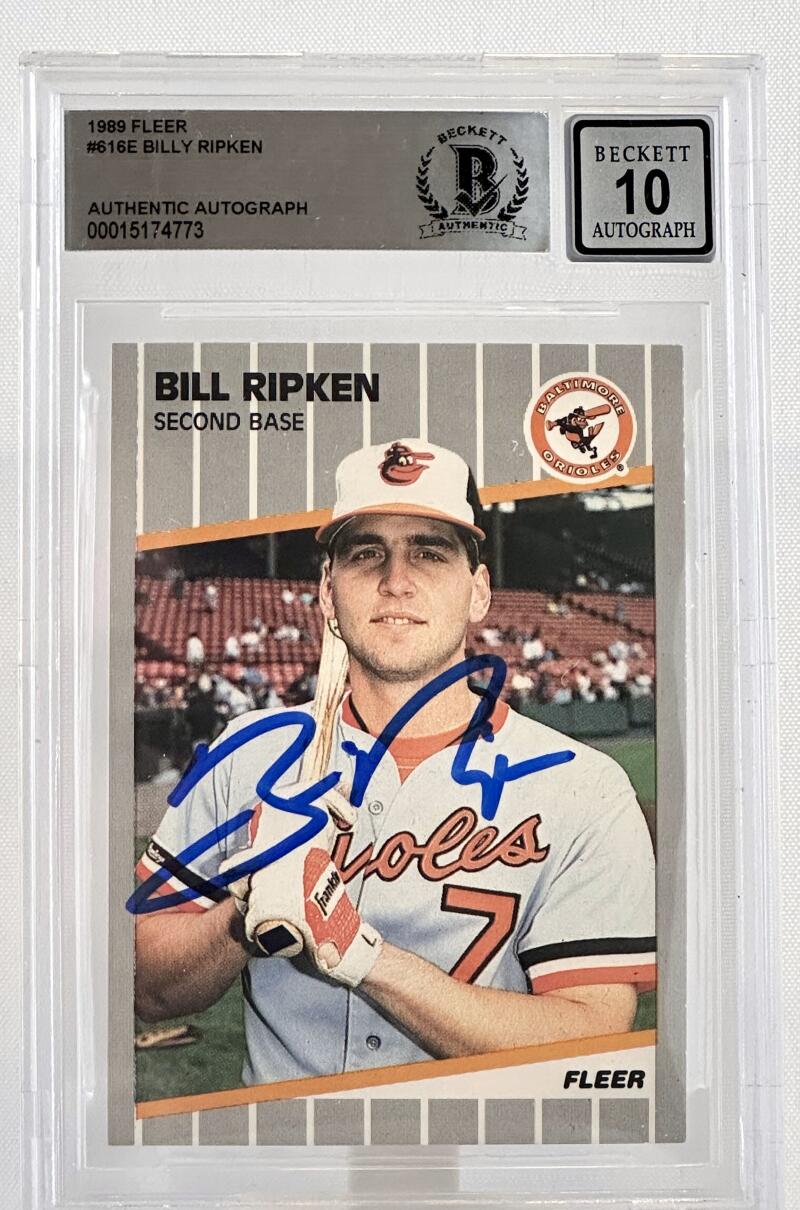 1989 Fleer #616E Billy Ripken Auto Baltimore Orioles BAS Autograph 10 Image 1