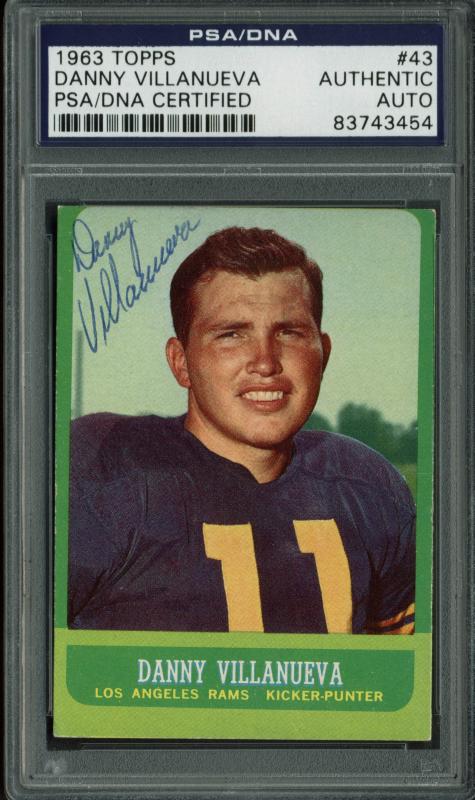 Rams Danny Villanueva Authentic Signed Card 1963 Topps #43 PSA/DNA Slabbed